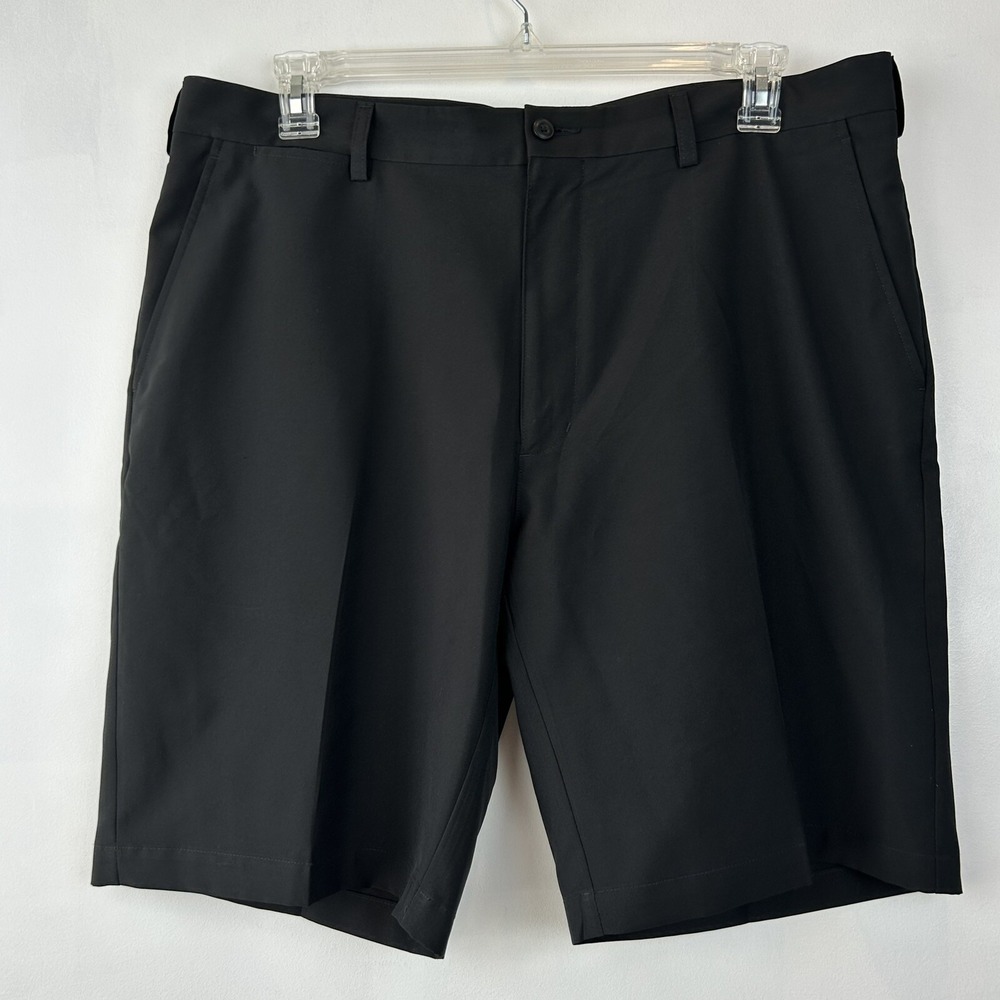 PGA Tour Sz 38 Mens Shorts Black Polyester Flat Front 10" Inseam Extra Button